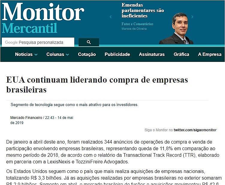 EUA continuam liderando compra de empresas brasileiras